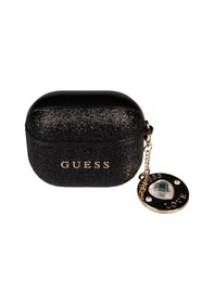 Resim Apple Uyumlu AirPods 4 Kılıf Guess Lisanslı Glitter Elmas Kalp Zincirli Kılıf Siyah 