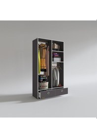 Resim Kenzlife giysi dolabı 2 bölmeli 2 çekmeceli bedri 182*100*42 gri dolap kapaksız 