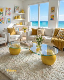 Resim Küre Orta Sehpa - Sarı - Fasulye - Şeffaf Cam Sarı 