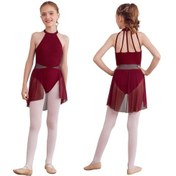 Resim Bordo Kızlar Kolsuz Hollow Geri Bale Mayoları Tutu Elbise Dans Giyim Parti Oynayan Kostüm Bordo 