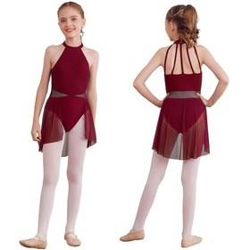 Resim Bordo Kızlar Kolsuz Hollow Geri Bale Mayoları Tutu Elbise Dans Giyim Parti Oynayan Kostüm Bordo 