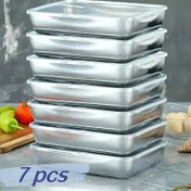 Resim 7 adet Paslanmaz Çelik Seyahat ve Alışveriş Yemek Konteynerleri, Yığın Yapılabilir, Kapalı Kapağı ile, Mikrodalga Güvenli, Dönebilen Üst, Kare, Salata, Meyve, Yemek Depolama, Mutfak Düzeni, Buzdolabı Tazeleme, Buzluk Güvenli, Çok Fonksiyonlu Yemek Kutusu 
