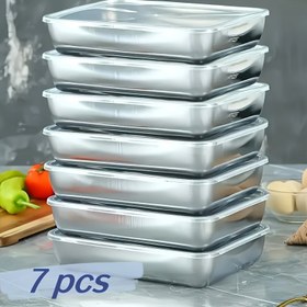 Resim 7 adet Paslanmaz Çelik Seyahat ve Alışveriş Yemek Konteynerleri, Yığın Yapılabilir, Kapalı Kapağı ile, Mikrodalga Güvenli, Dönebilen Üst, Kare, Salata, Meyve, Yemek Depolama, Mutfak Düzeni, Buzdolabı Tazeleme, Buzluk Güvenli, Çok Fonksiyonlu Yemek Kutusu 