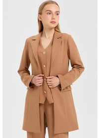Resim Esswaap Yelek Ceket Pantolon Takım Camel Kahverengi 