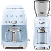 Resim Smeg Pastel Mavi Filtre Kahve Makinesi Ve Kahve Öğütme Makinesi Seti-DCF02CGF01PBEU-MK 
