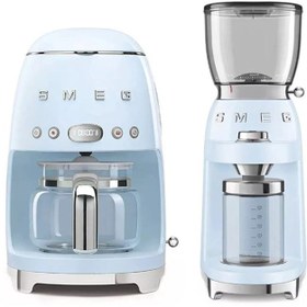 Resim Smeg Pastel Mavi Filtre Kahve Makinesi Ve Kahve Öğütme Makinesi Seti-DCF02CGF01PBEU-MK 