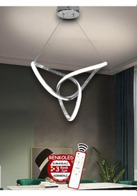 Resim Kumandalı 3 Renk Işıklı Modern Sarkıt Led Avize Krom Kasa Salon, Krom 