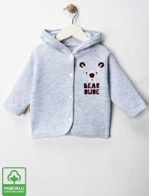 Resim Miniel Unisex Bebek Bear Dude Baskılı Organik Pamuklu 6-9-12-18 Ay Kapitone Bebek Hırka 