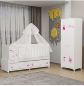 Resim Melina Yıldız 2 Kapaklı Dolap Takım + Yatak + Uyku Seti - Prenses Beyaz 