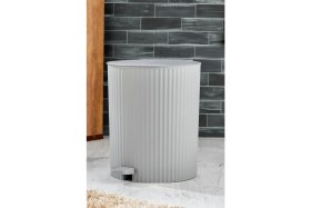 Resim Yuvarlak Pedallı Çöp Kovası, Çizgili Kapak, Banyo ve Mutfak Kullanımı, Gri 