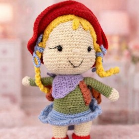 Resim TR Amigurumi Kız Bebek El Yapımı Örgü Oyuncak - Şapkalı Model 
