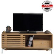 Resim Lulu Metal Ayaklı Tv Ünitesi 100Cm / Sürgülü Kapaklı Tv Sehpası 