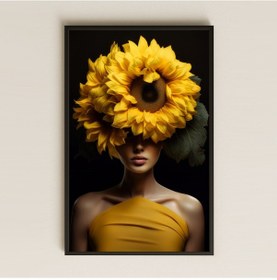 Resim Ayçiçekli Kadın Portresi Temalı Modern Sanatsal Pleksi Tablo 