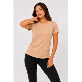 Resim Beruflic Basic Tişört Bisiklet Yaka Kısa Kol Günlük Yazlık Slim Fit T-Shirt - Bej 