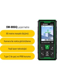 Resim Sevgift SW-80GQ Yeşil Lazerli 80 Metre Kameralı Lazermetre | Şarjlı ve IP68 Korumalı 
