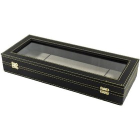 Resim Siyah Renk Cam Kapaklı İçi Bej Astarlı Geniş Deri Tesbih Kutusu 