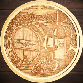 Resim Bağ Manzaralı Ahşap Şarap Sunum Tahtası 