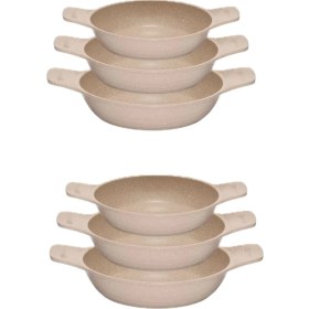 Resim Döküm Saplı Granit Güveç Sahan Set | 6 Parça |vizon |18CM-20CM-22CM 