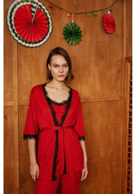 Resim Defacto Fall in Love Yılbaşı Temalı Kırmızı Wrap Yaka Sabahlık B7696AX23WNRD119 Kırmızı 