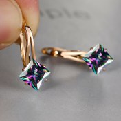 Resim Şık Altın Tonlu Prenses Kesim Çok Renkli Doğum Taşı Sallantılı Küpeler - Beyaz, Siyah, Kırmızı, Mavi Taşlı Kadınlar İçin saç tokası Küpeler, Sevgililer Günü Hediyesi, Günlük Kullanım, Her Mevsim Takı, Şirin Küpeler 