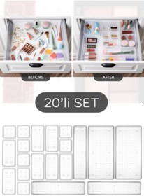 Resim Meleni Home 20 Parça Dolap İçi Düzenleyici - Mutfak Çekmece İçi Kaşıklık Kozmetik Organizer Şeffaf Beyaz 