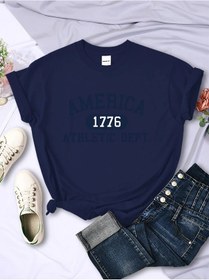 Resim Hampson Lanqe Amerika 1776 Atletik Kadın T-shirt Spor Rahat Hip Hop Tee Yumuşak Nefes Gömlekkırmızı Kirmizi 