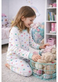 Resim Kız Çocuk Renk Paleti Desenli 8 - 13 Yaş Pijama Takımı Beyaz 