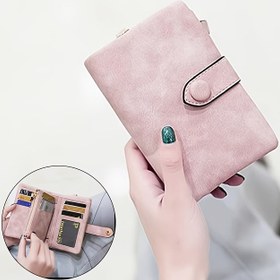 Resim Çok Fonksiyonlu Kore Tarzı Moda Kadın Cüzdanı, Üç Katlı Tasarım, Çoklu Kart Yuvası ile Şık Çanta, Kısa Suede Cüzdan Koinler için. 