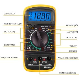 Resim XL830L Dijital Multimetre, LED Ekranlı, Mini Ölçü Aleti, 9V Pil Hediye 