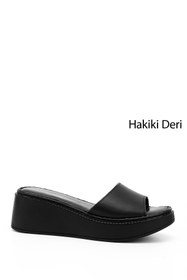 Resim Gönderi(r) Kadın Siyah Dolgu Taban Hakiki Deri Terlik 