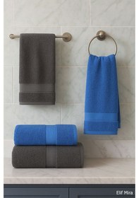 Resim 4 Lü Banyo Havlusu Seti %100 Pamuklu 70x140 Cm Pleasure Antrasit-Mavi 