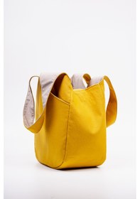 Resim Fabric Craft Bag Omuz Çantası Duck Kumaş Astarlı Büyük Boy Günlük Tote Hardal 