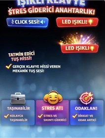 Resim Işıklı Klavye Stres Giderici Klavye Parmak Klavye Ses Çıkaran Işıklı Tuş Takımı Anahtarlık Çok Renkli 