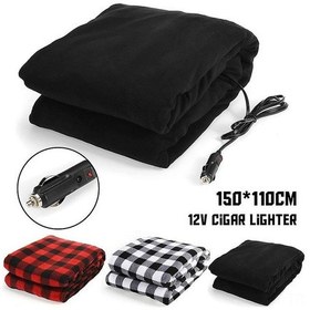 Resim Moveevo 12v Polar Fleece Isıtıcı Battaniye - Araç/ev/ofis Kullanıma Uygun, Sıcak Tutucu, 150x110cm Siyah 
