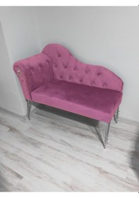 Resim Metalda Josefin Bench Koltuk Berjer Gümüş Seri 130 Cm Pembe 