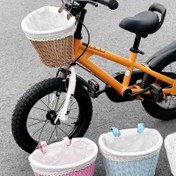 Resim 1 adet beyaz astarlı bisiklet sepeti, retro dokuma depolama sepeti - dağ bisikleti veya denge bisikleti için ön gidon çantası 
