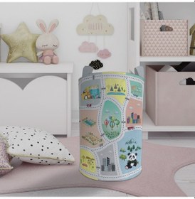 Resim Mekta Home Bebek Ve Çocuk Odası Hayvan Ağaç Ve Yol Figür Desenli Oyuncak Sepeti Renkli Çok Renkli 