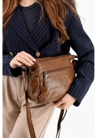 Resim Y.s.deri Kadın Çapraz Askılı Postacı Çanta 22 13 Cm Vegan Omuz Çantası Suni Deri Bayan Çanta Taba 