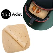 Resim BUFFER® 150 Adet Air Fryer Pişirme Kağıdı Tek Kullanımlık Hava Fritöz Yağ Geçirmez Yapışmaz Gıda Pişirme Kağıdı Delikli Kare Model 