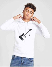 Resim Elektro Gitar Rock Müzik Baskılı Unisex Çocuk Kapüşonlu Beyaz Sw 