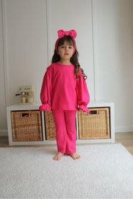 Resim Asortik Kids Kız Çocuk Bürümcük Kumaş 2'li Set Balon Kol Bluz + Pantolon-F110-JLB-083 