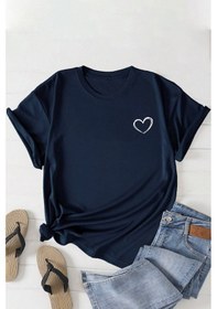 Resim Unisex Hearts Baskılı Tasarım Tshirt Lacivert 