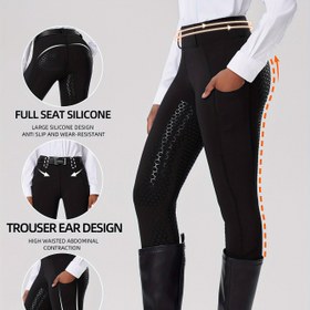 Resim Kadınlar için Yüksek Bel Esnek Binicilik Pantolonu Cepli - Binicilik & Bisiklet için Günlük Spor Giyim, Düz Renk 