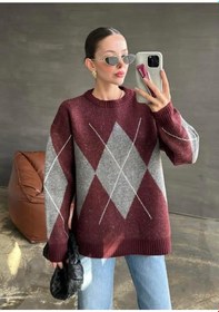 Resim Baklava Desenli Kazak Bordo Renk-528 Bordo 