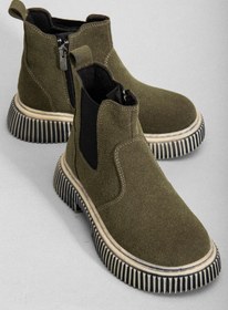 Resim Tonny Black Kalın Tırtıklı Termo Taban Fermuarlı Lastikli Çocuk Unisex Haki Süet Chelsea Bot Tbgrf005 Haki Süet 
