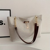 Resim 1 adet Şık Polyester Kadın Tote Çantası, Geyik Figürlü Büyük Kapasiteli Omuz Çantası, Ayarlanabilir Kontrast Askılı, Fermuarlı Kapatma, Boyalı Kenarlar, Polyester Astarlı, Postacı Çantası Stili 