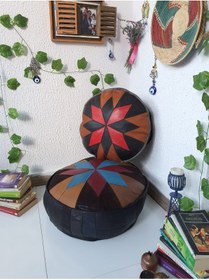 Resim Ottoman Pouffe El Yapımı Hakiki Kuzu Deri Iskandinav Bahçe Balkon Bungalov Puf Yer Minderi Ikili 60ve40cm(DOLGULU) 