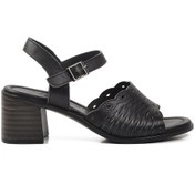 Resim Voyager 9758 Siyah Hakiki Deri Kadın Topuklu Sandalet 001 