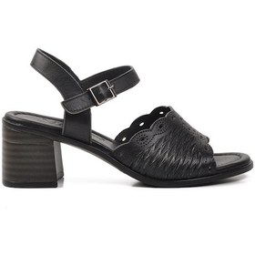 Resim Voyager 9758 Siyah Hakiki Deri Kadın Topuklu Sandalet 001 