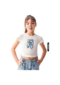 Resim Xo Kids Dijital Baskılı Kristal Taş Baskılı T-kollu Slim Fitli Kız Çocuk Tişört 8-14 36435 Ekru 